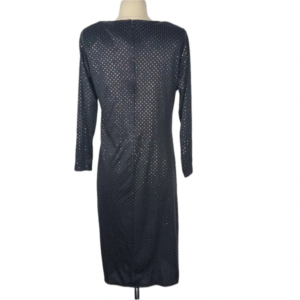 1980s Barone Black &‎ Silver Polka Dot Poly Dress